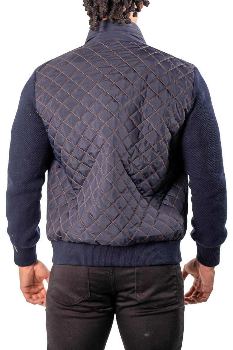 Big Diamond Mixed Media Quilted Bomber Jacket, Alternate, color, BLUE