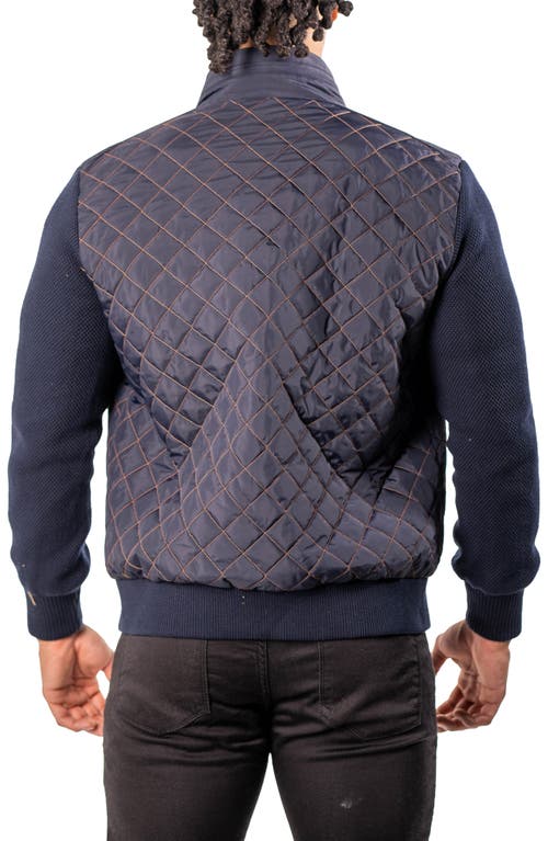 Maceoo Big Diamond Mixed Media Quilted Bomber Jacket In Blue