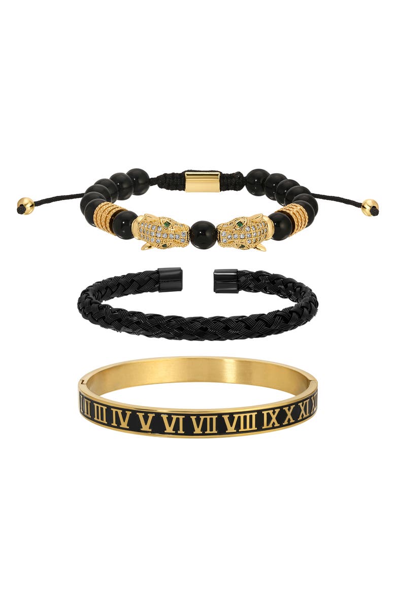 EYE CANDY LOS ANGELES Men's Set of 3 Mario Panther Head Bracelets, Main, color, Gold