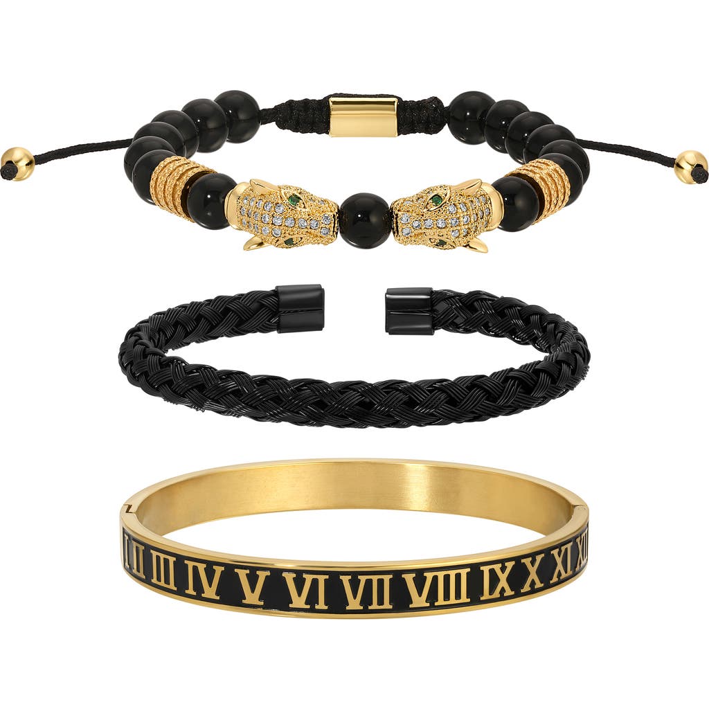 Eye Candy Los Angeles Set Of 3 Mario Panther Head Bracelets In Gold