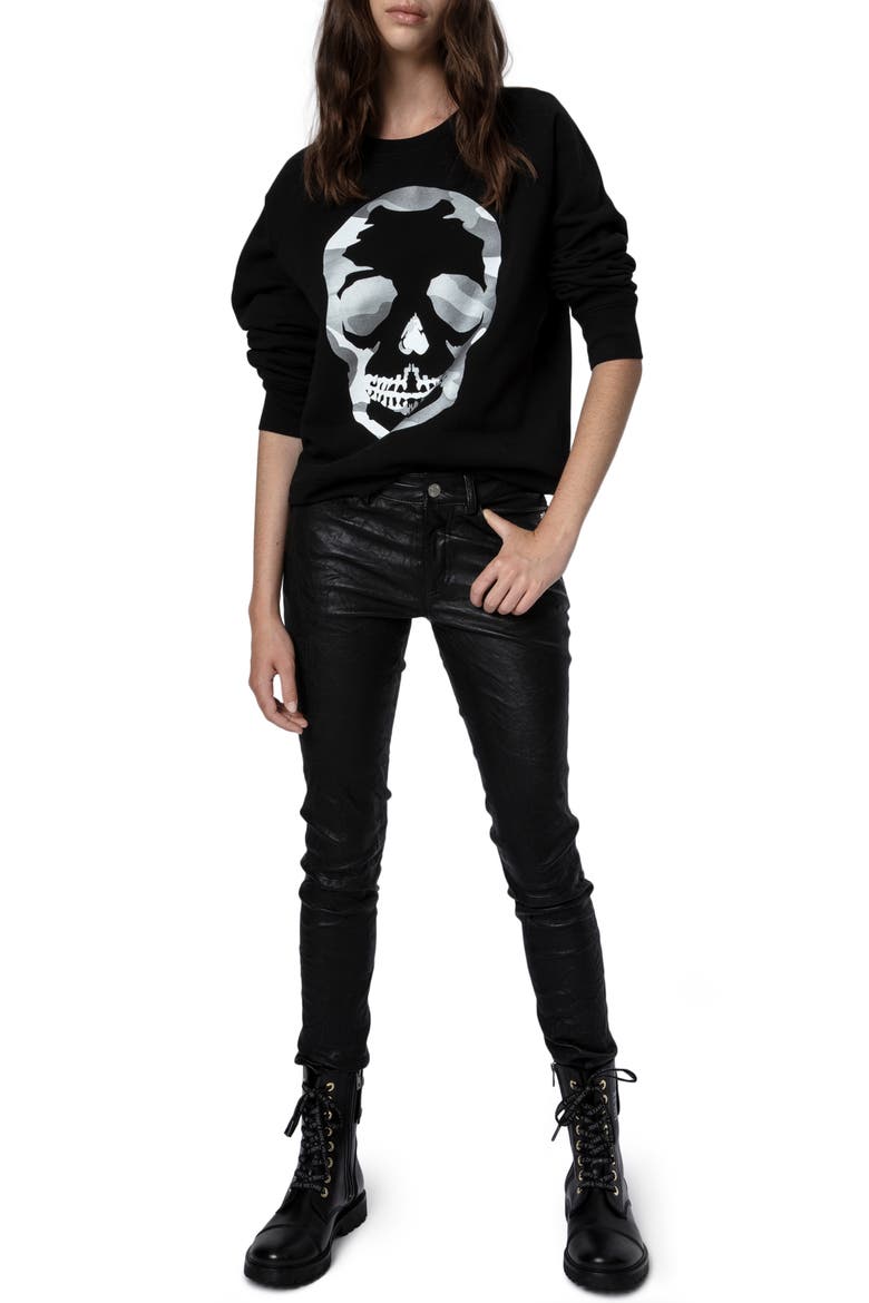 Camo Skull Cotton Graphic Sweatshirt, Alternate, color, NOIR