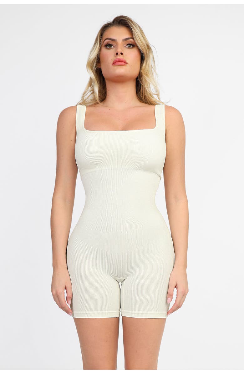 Popilush Shapewear Seamless Square Neck Smoothing Sport Romper, Main, color, Ivory