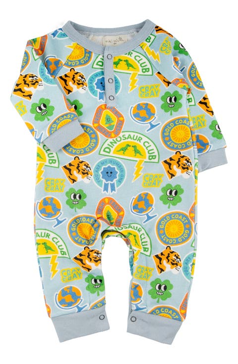 Bailey Travel Print Cotton Henley Romper (Baby)