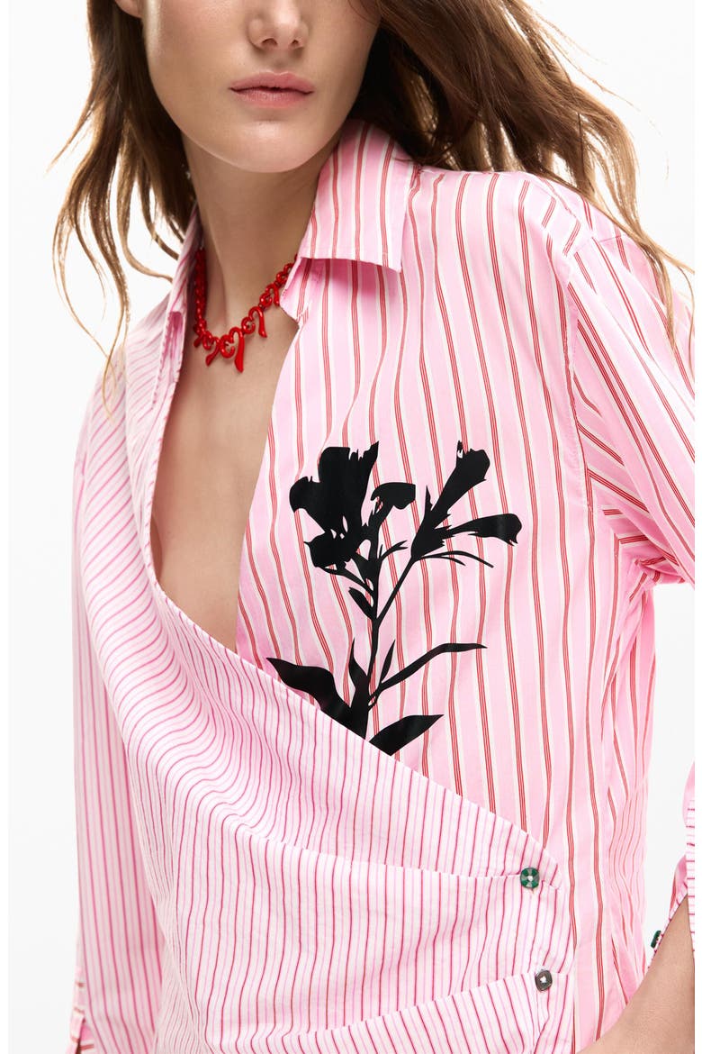 Long Sleeve Stripe Poplin Shirtdress, Alternate, color, PINK