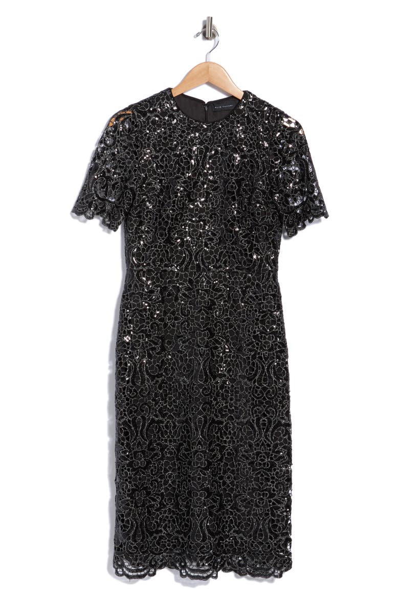 Lizzy Sequin Lace Midi Dress, Main, color, GUNMETAL