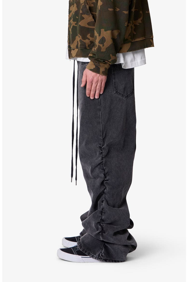 Ruched Denim Wide Leg Jeans, Alternate, color, WASHED BLACK