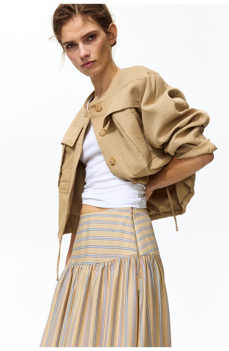 H&M Gathered midi skirt, Main, color, Beige/Striped