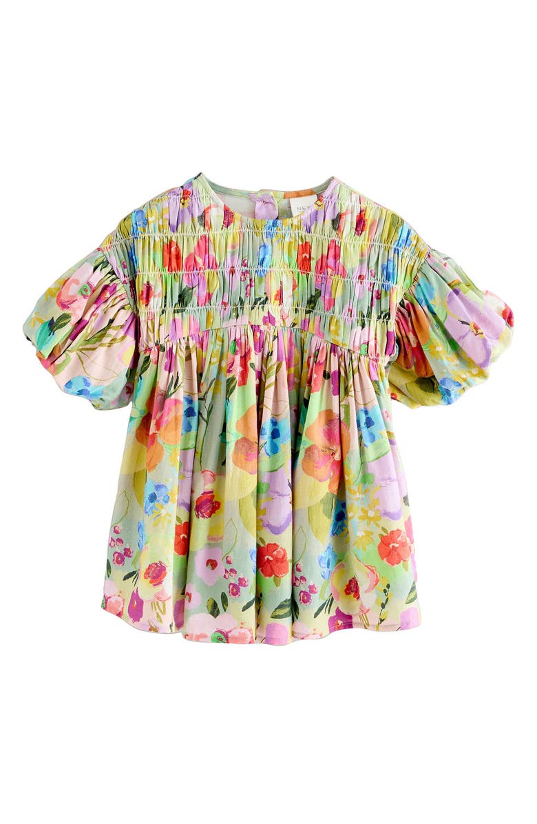 NEXT Kids' Floral Print Dress, Alternate, color, Green
