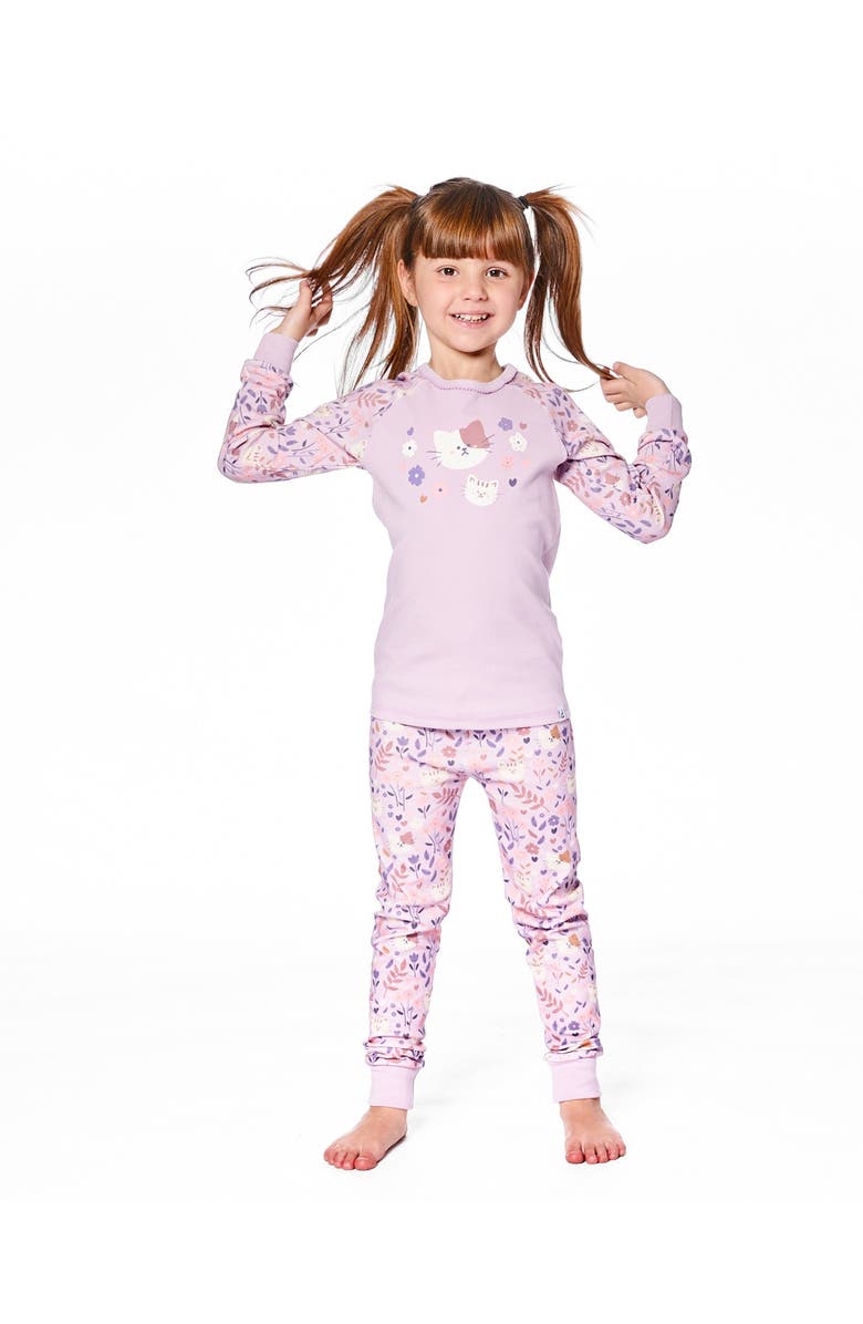 Deux par Deux Organic Cotton Two-Piece Pajamas Cat, Alternate, color,