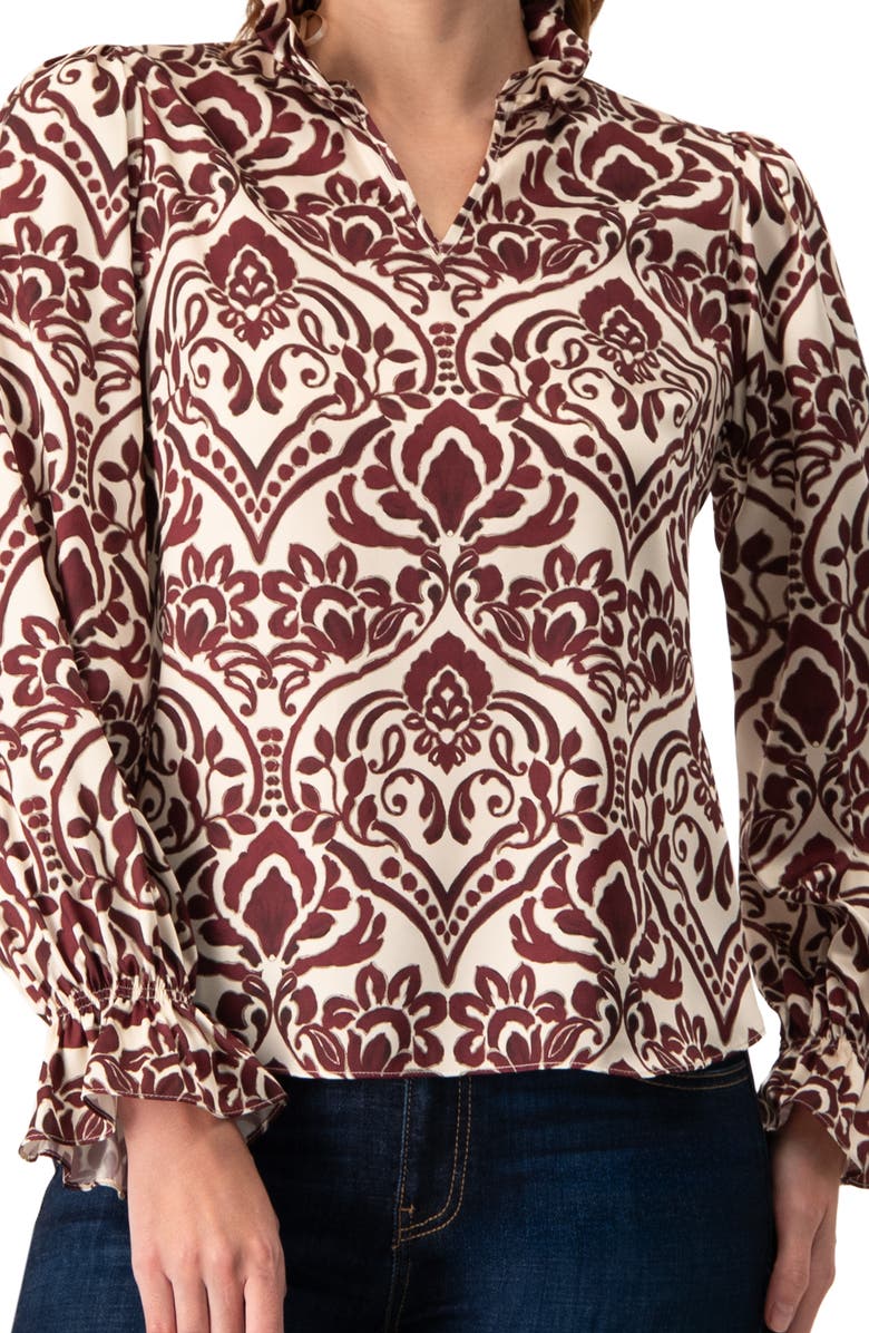 IVONNE Ruffled V-Neck Abstract Blouse, Alternate, color, Wine