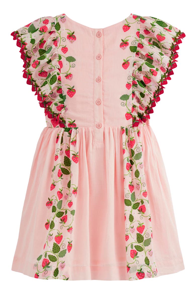 Kids' Floral Strawberry Embroidered Flutter Sleeve Dress, Alternate, color, CHALK PINK STRAWBERRY VINE