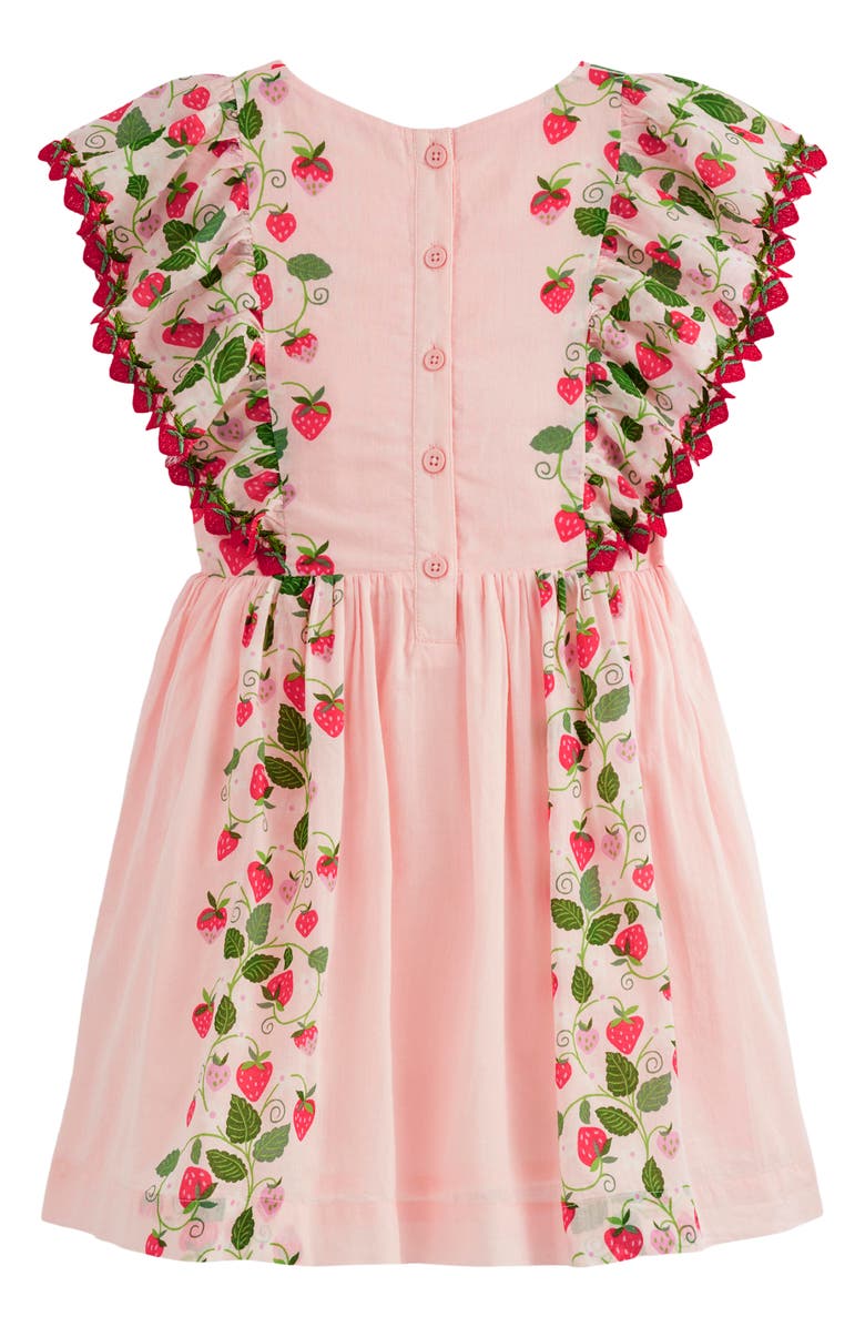 Mini Boden Kids' Floral Strawberry Embroidered Flutter Sleeve Dress, Alternate, color, Chalk Pink Strawberry Vine