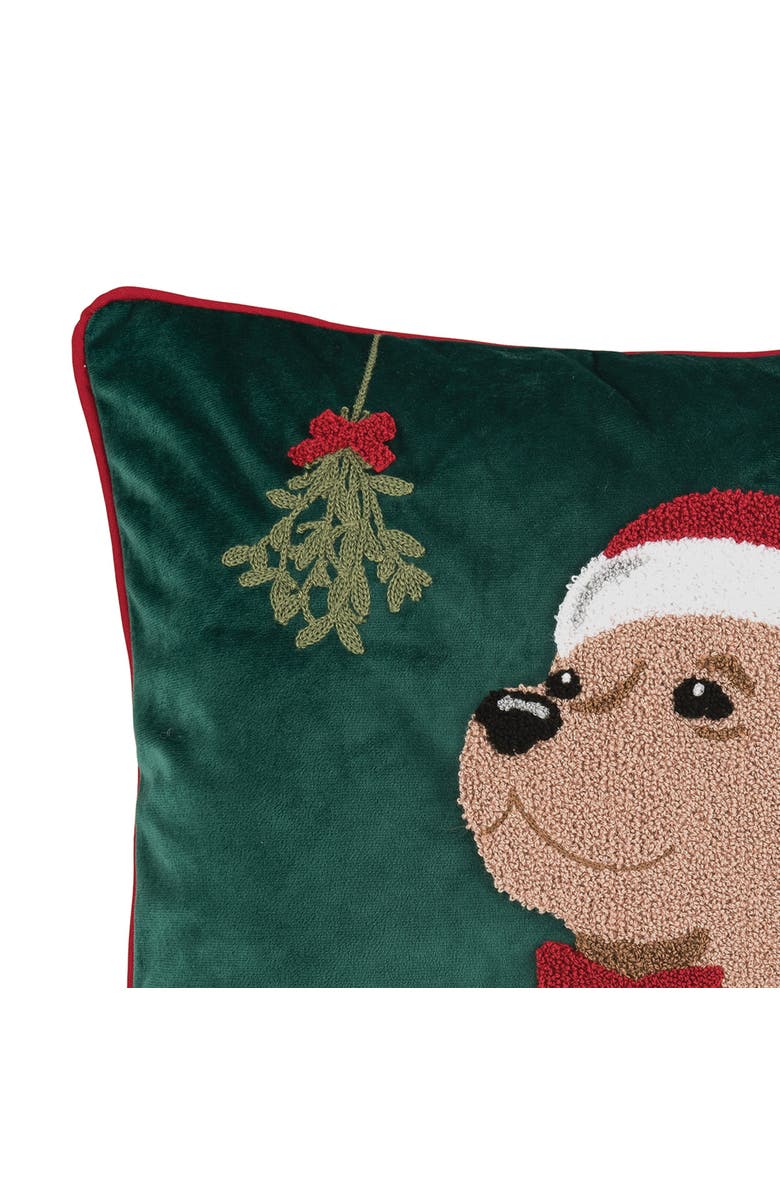 C&F Home Mistletoe Puppy Throw Pillow, 18" x 18", Alternate, color, Green