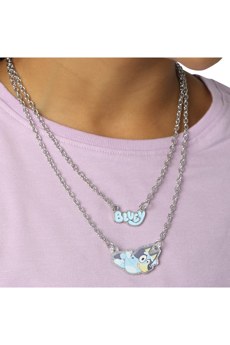 Double Layer Pendant Necklace with Bluey Nameplate and Character Charm, Alternate, color, Blue