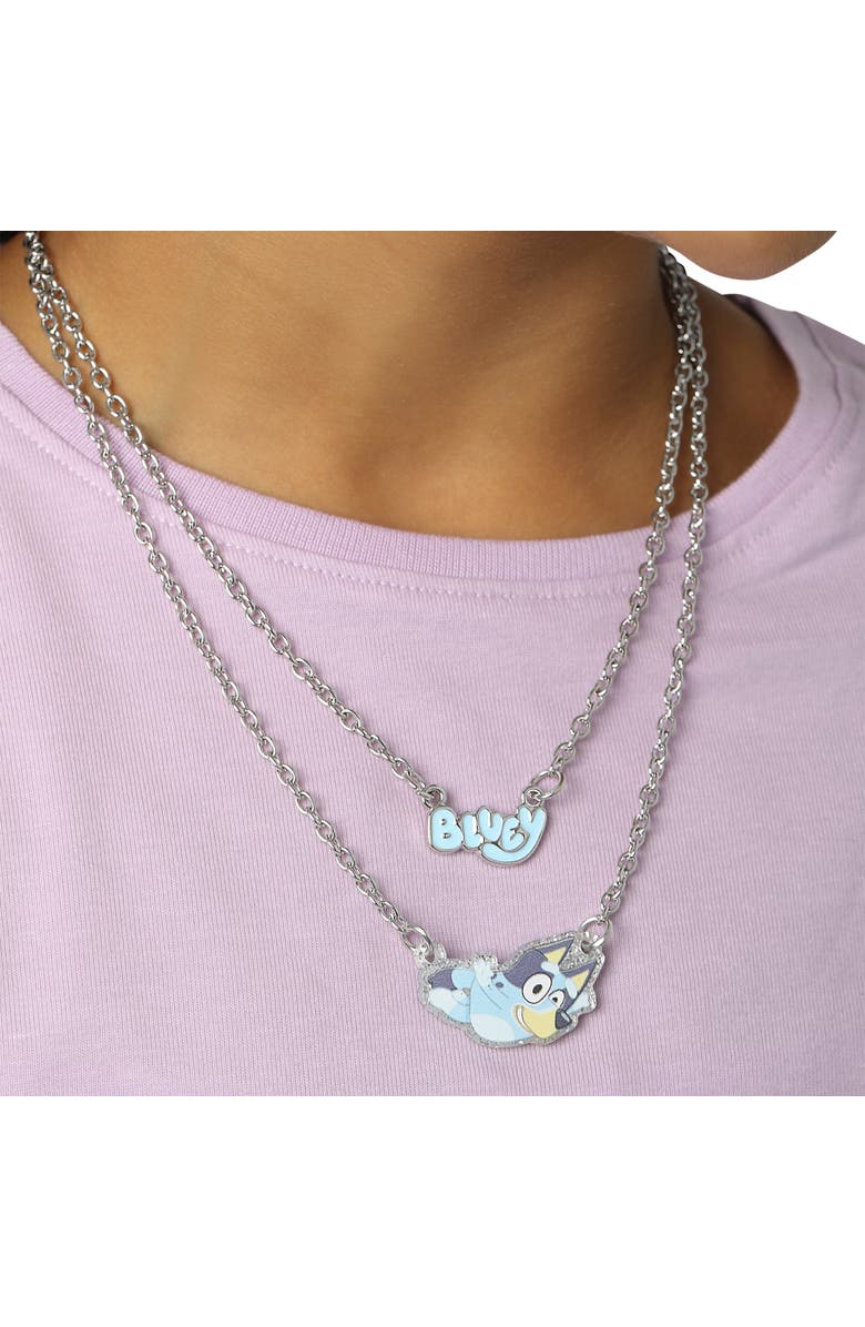 BLUEY Double Layer Pendant Necklace with Bluey Nameplate and Character Charm, Alternate, color, Blue