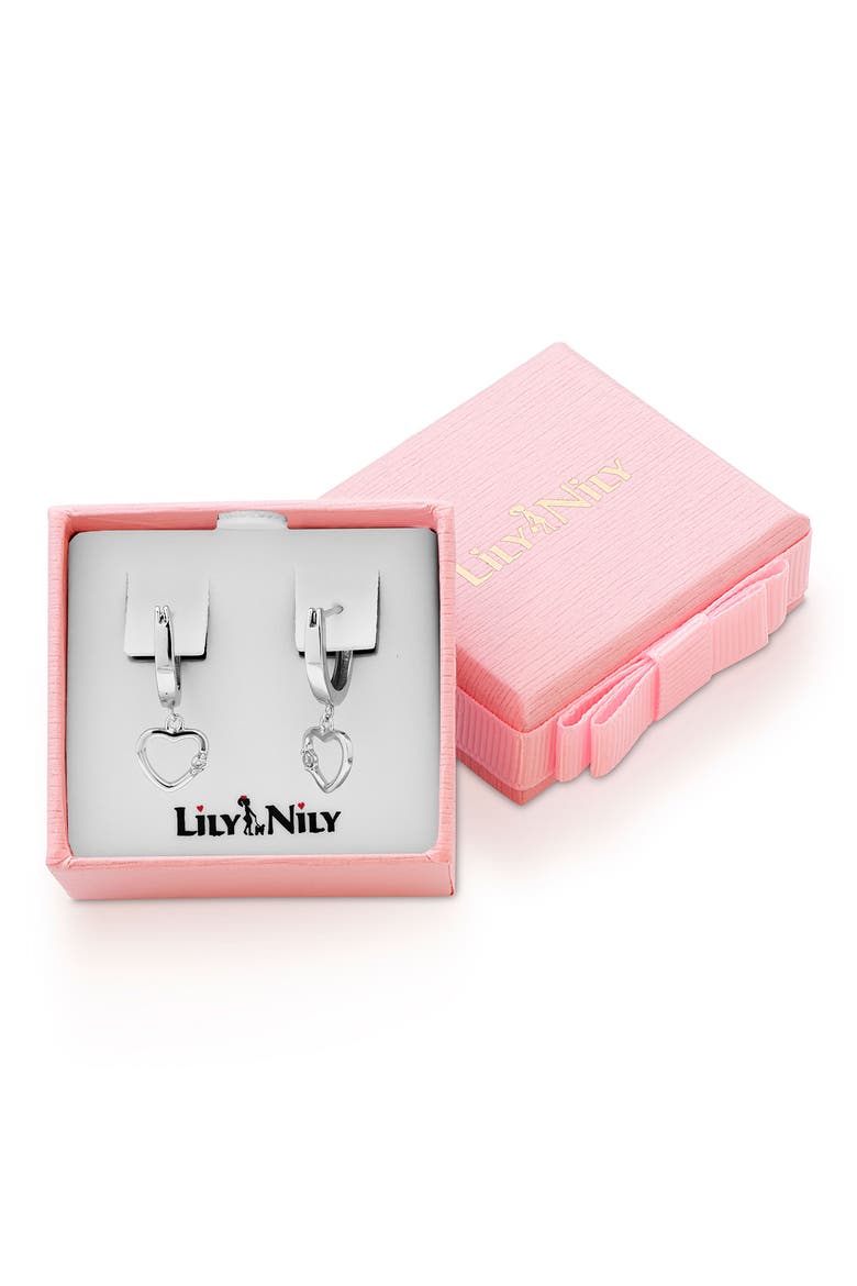Kids' Open Heart Drop Earrings, Alternate, color, SILVER