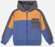 Deux par Deux Full Zip Fleece Color Block Sweatshirt