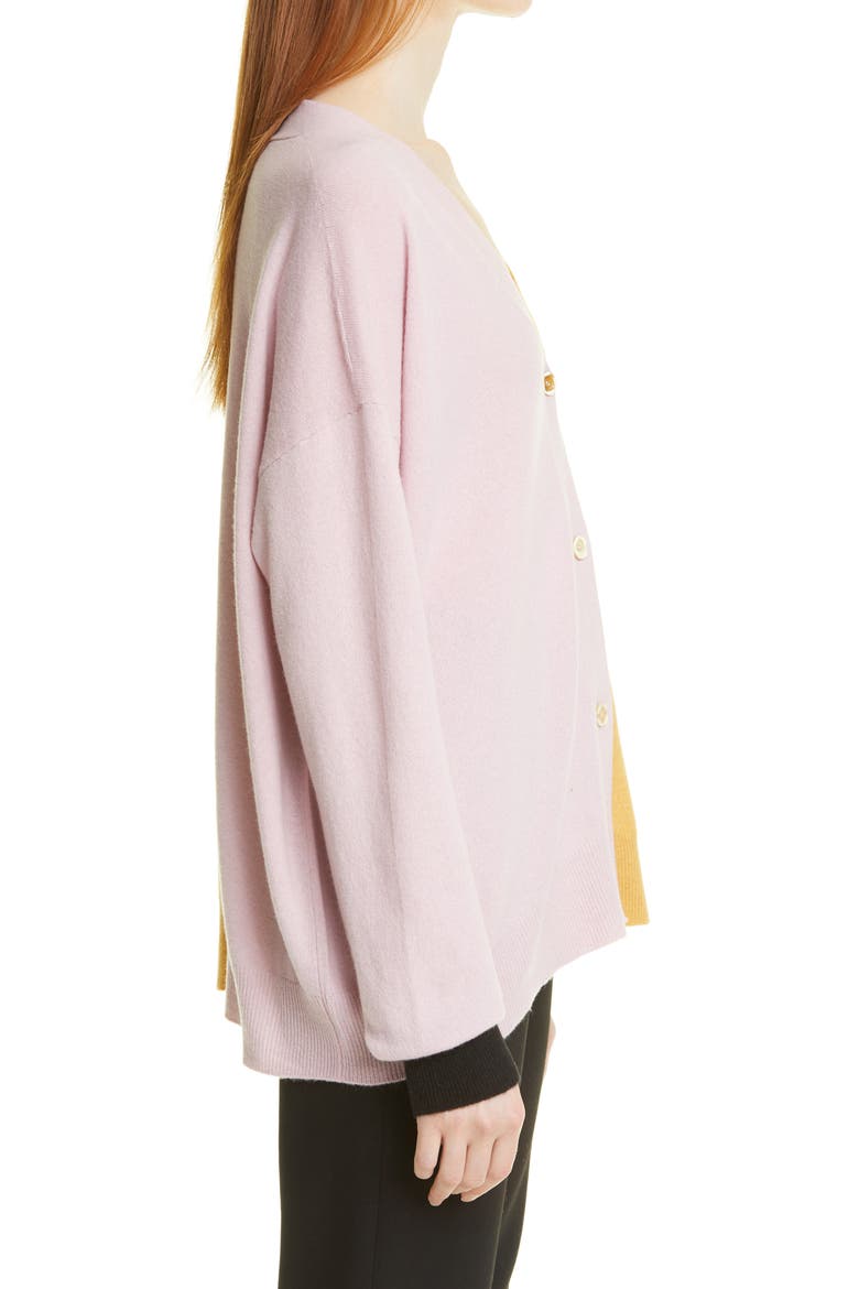 Colorblock Cashmere & Wool Cardigan, Alternate, color, PEONY