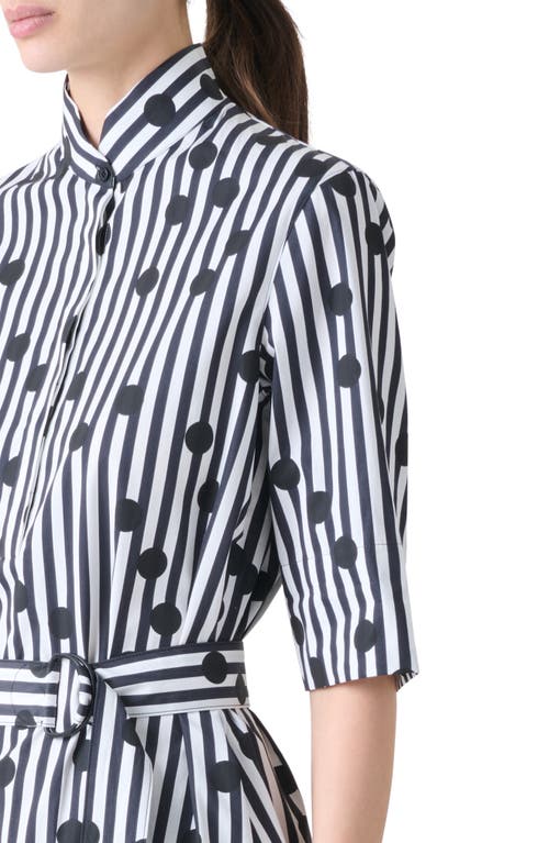 Akris Punto Polka Dot Stripe Belted Shirtdress In White