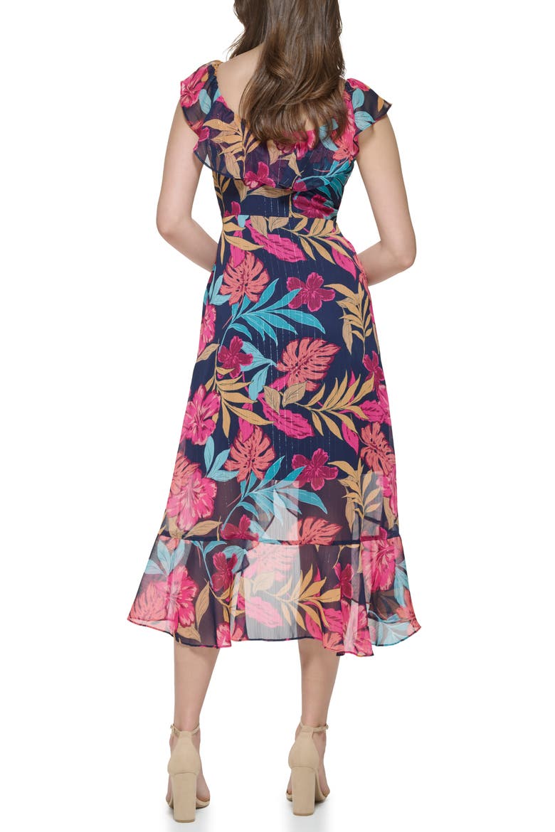 Tropical Floral Chiffon Faux Wrap Dress, Alternate, color, NAVY MULTI