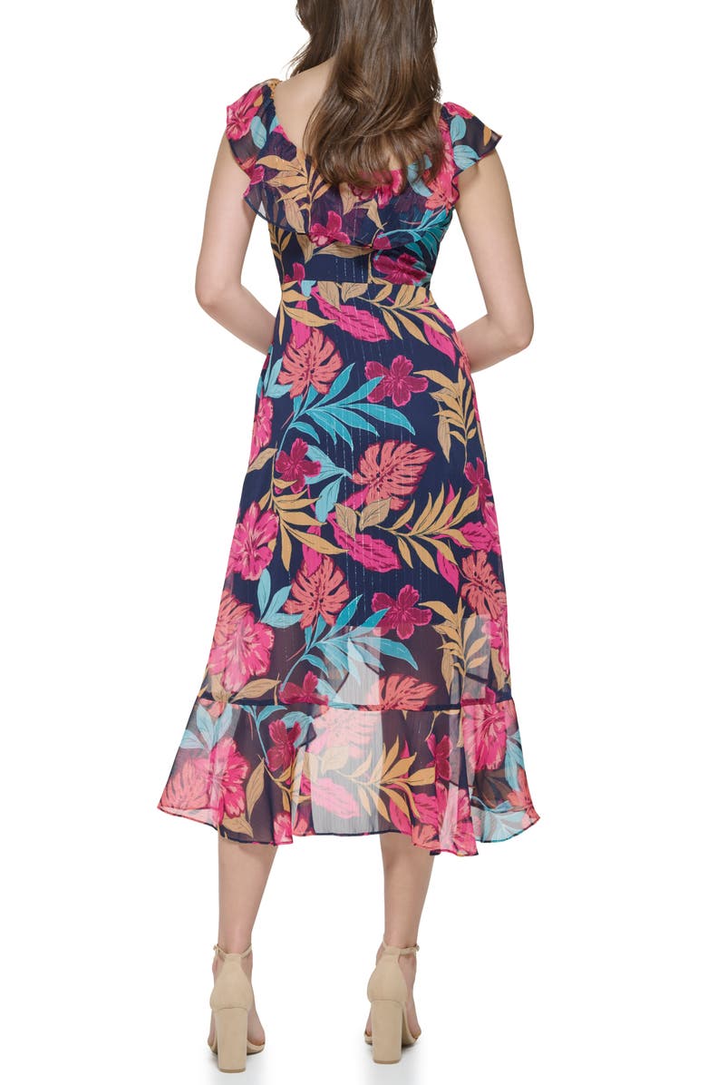 Kensie Tropical Floral Chiffon Faux Wrap Dress, Alternate, color, 