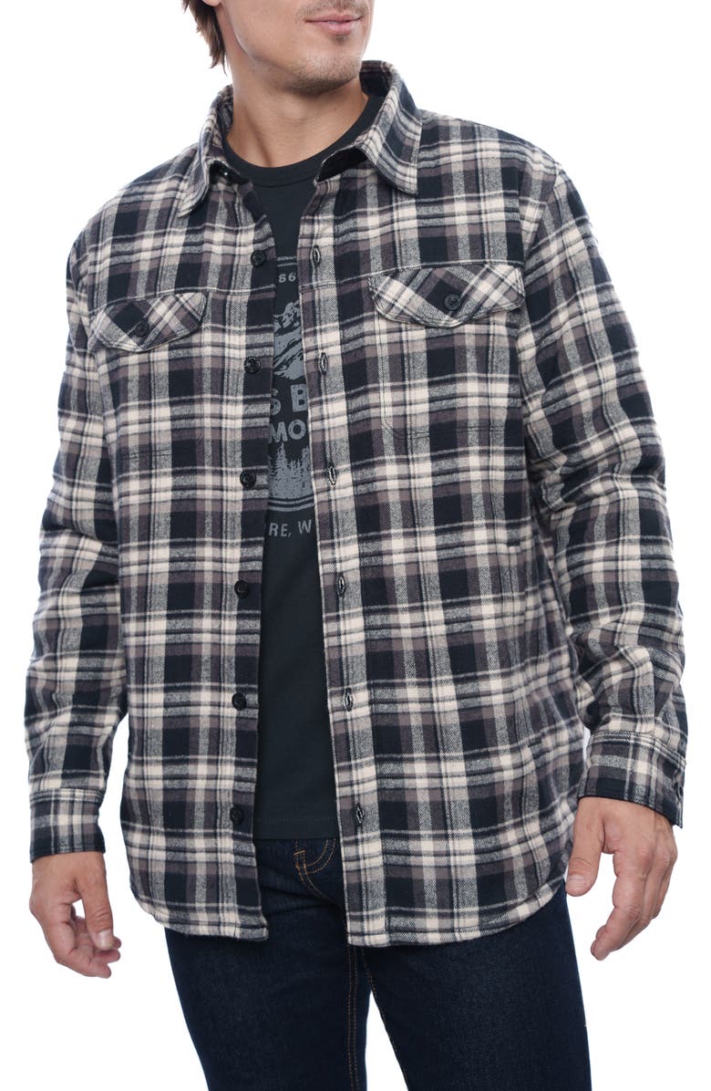 Rainforest Plaid Flannel Faux Shearling Lined Shirt Jacket, Main, color, 