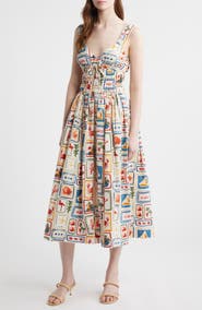 MOON RIVER Postcard Print Cotton Midi Dress