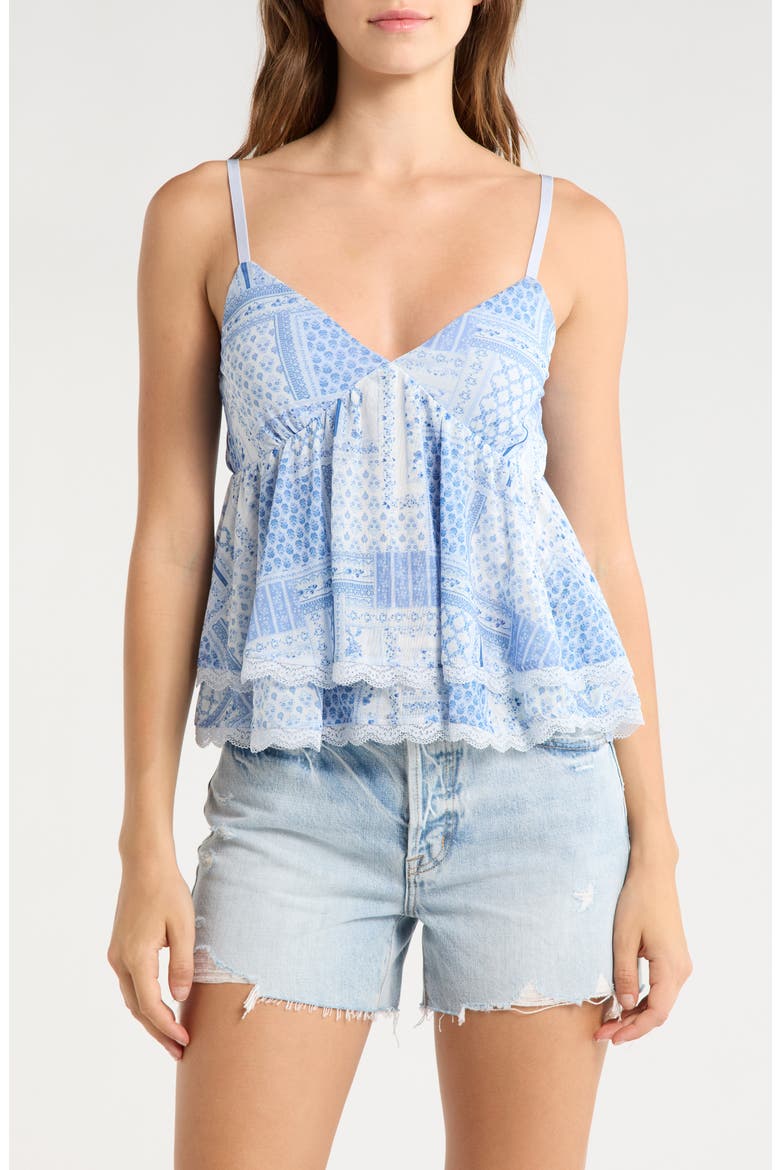 Lace Trim Tiered Babydoll Camisole, Main, color, LIGHT BLUE COMBO