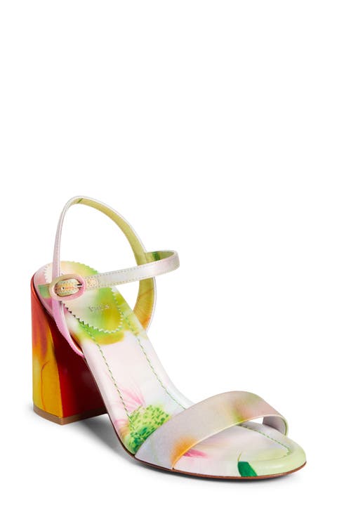 Jane Floral Print Block Heel Sandal (Women)