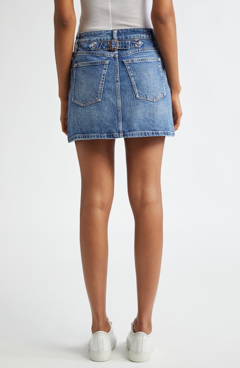 Alice + Olivia Joss Buckle Back Denim Miniskirt, Alternate, color,