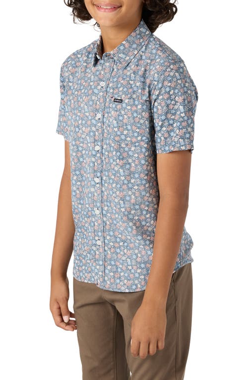 O'neill Kids' Oasis Palm Tree Print Short Sleeve Button-up Shirt In Midnight Navy