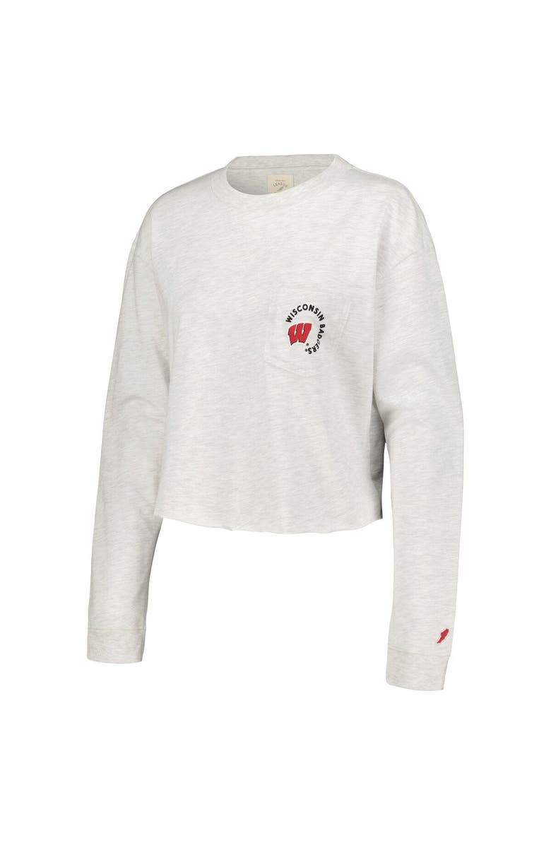 LEAGUE COLLEGIATE WEAR Women's League Collegiate Wear Ash Wisconsin Badgers Clothesline Midi Long Sleeve Cropped T-Shirt, Alternate, color, 
