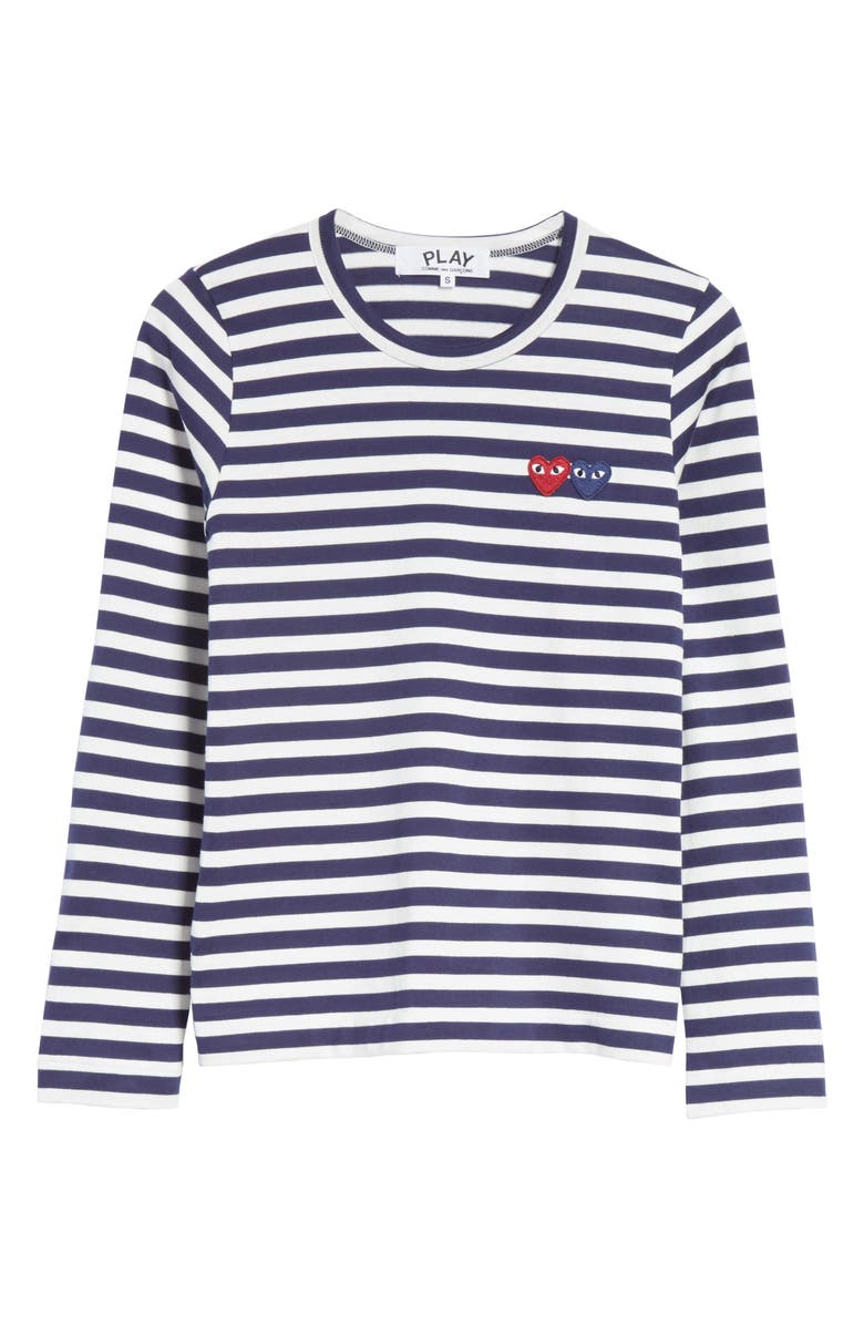 Comme des Garçons PLAY Double Heart Stripe Tee, Alternate, color, Navy