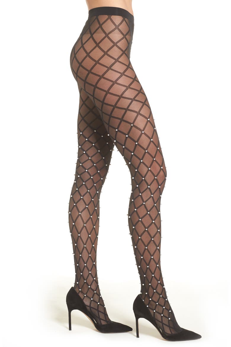 Beaded Net Tights, Main, color, BLACK/ PEARL