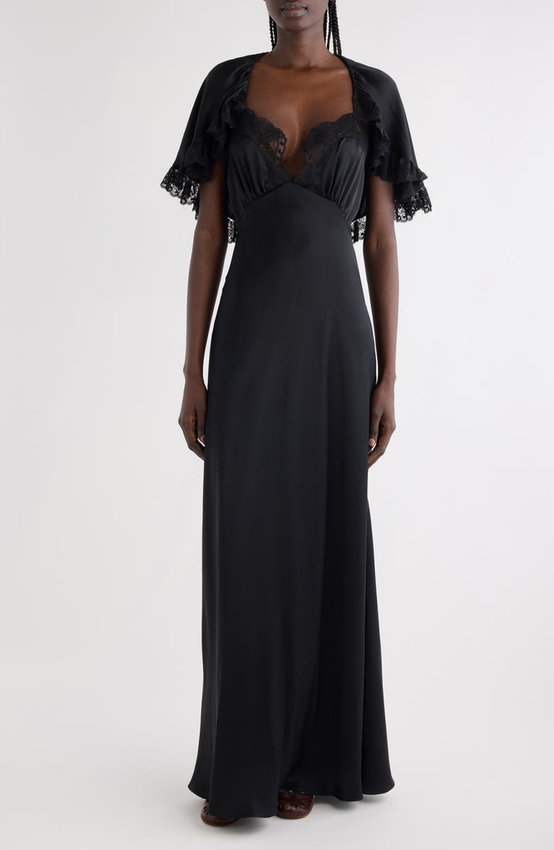 Chloé Lace Trim Silk Maxi Dress, Main, color, Black