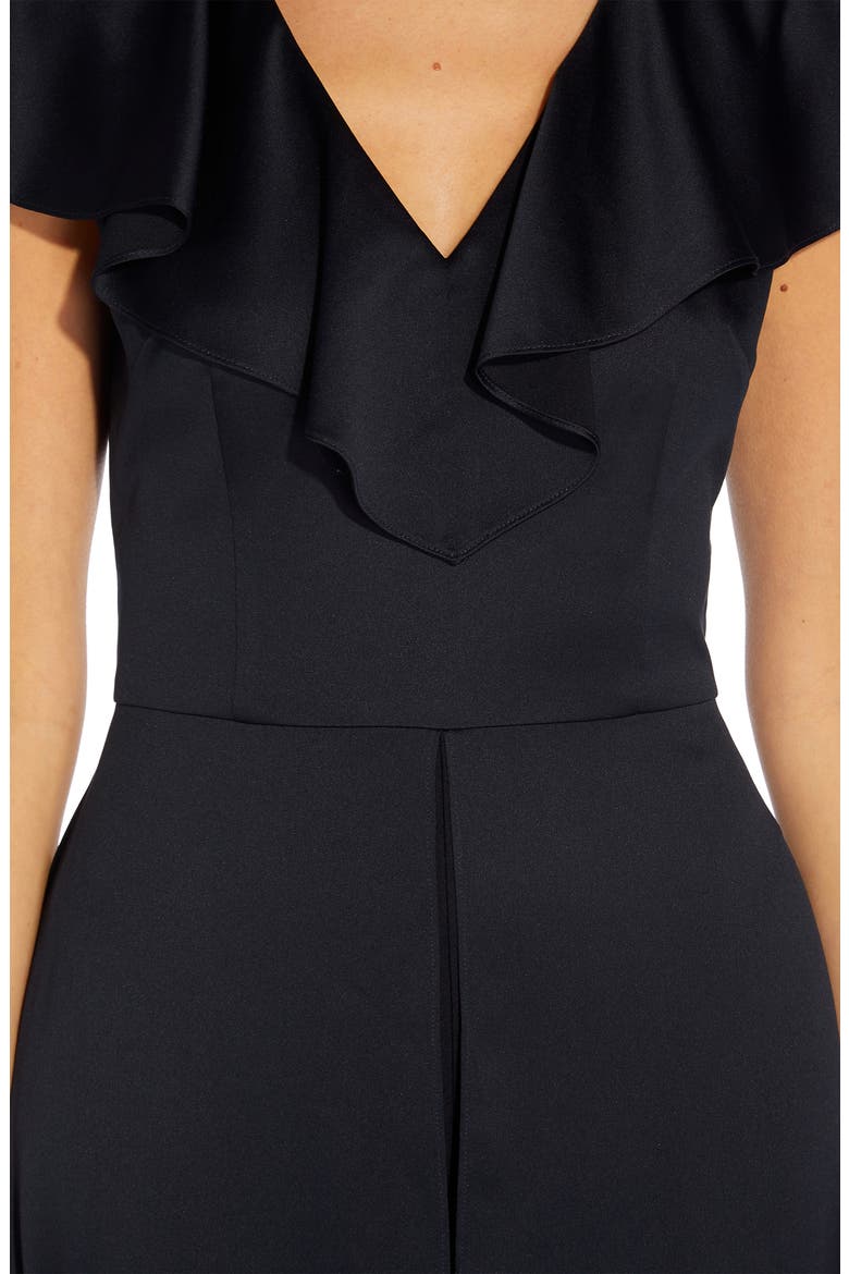 Ruffle Satin Crepe Wide Leg Maxi Romper, Alternate, color, DARK NAVY