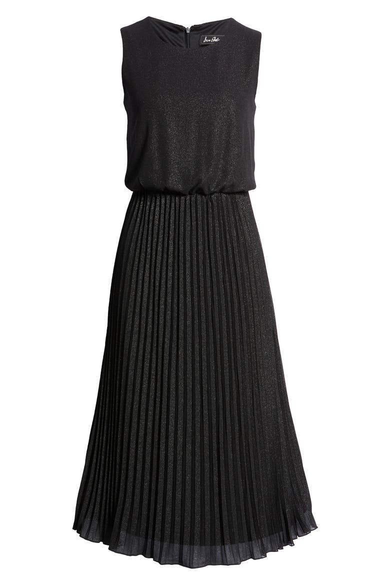 Pleated Metallic Midi Dress, Alternate, color, BLACK/ SILVER