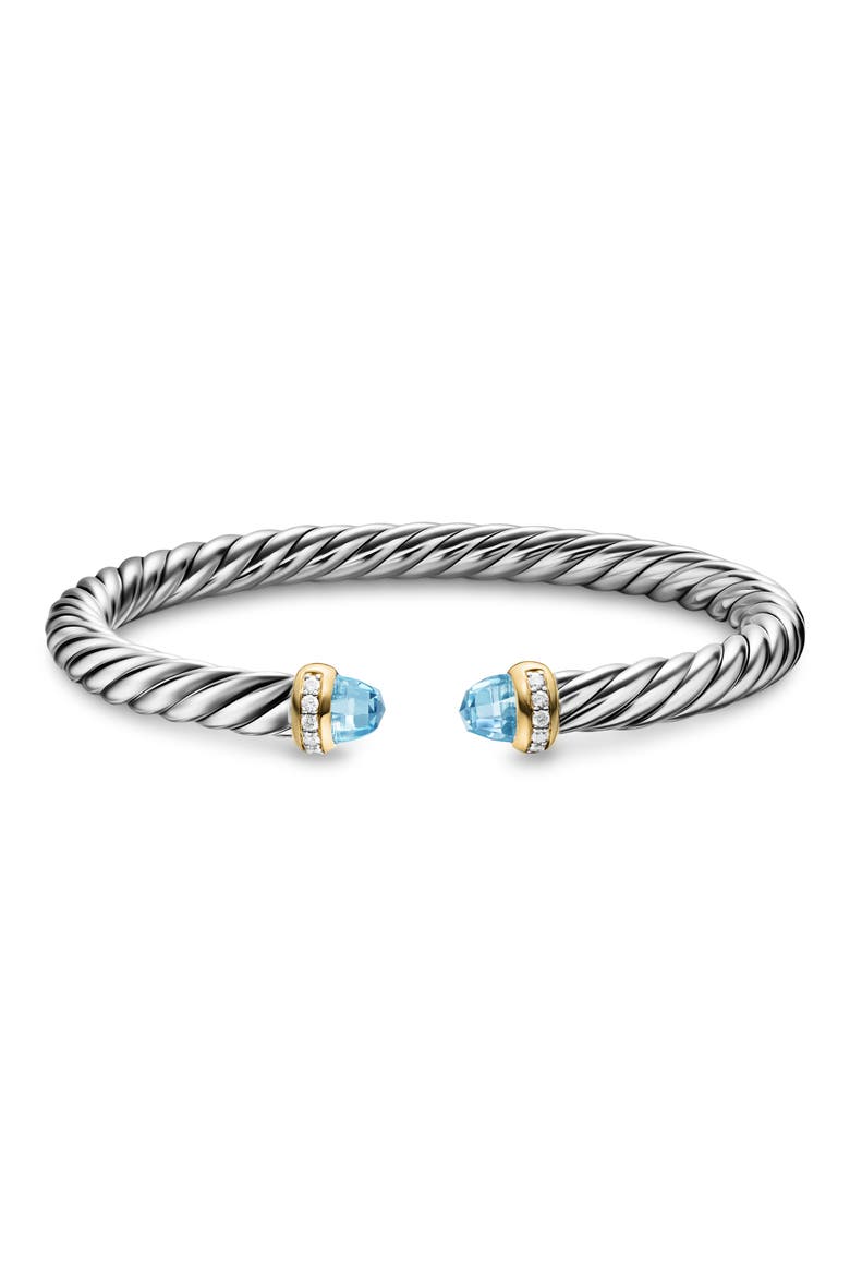 Cable Flex Bracelet in Sterling Silver with 14K Gold, Prasiolite & Diamonds, 6mm, Alternate, color, LIGHT BLUE