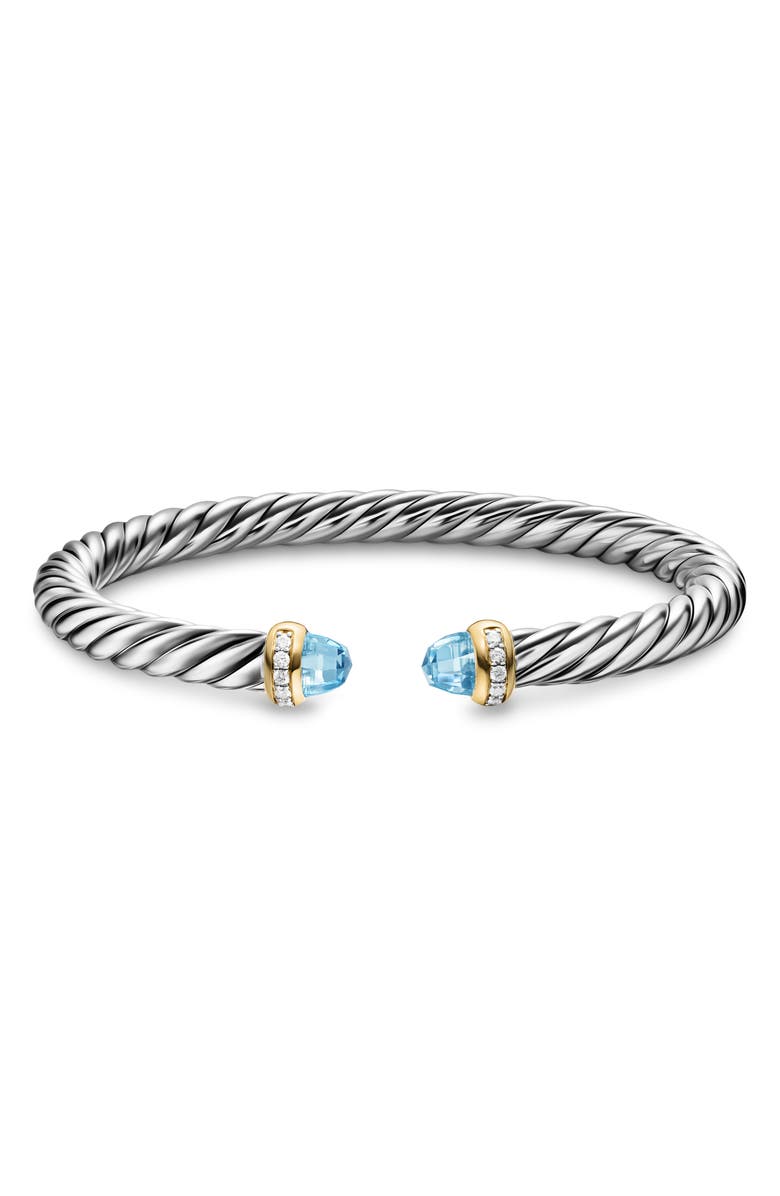 David Yurman Cable Flex Bracelet in Sterling Silver with 14K Gold, Prasiolite & Diamonds, 6mm, Alternate, color, Light Blue