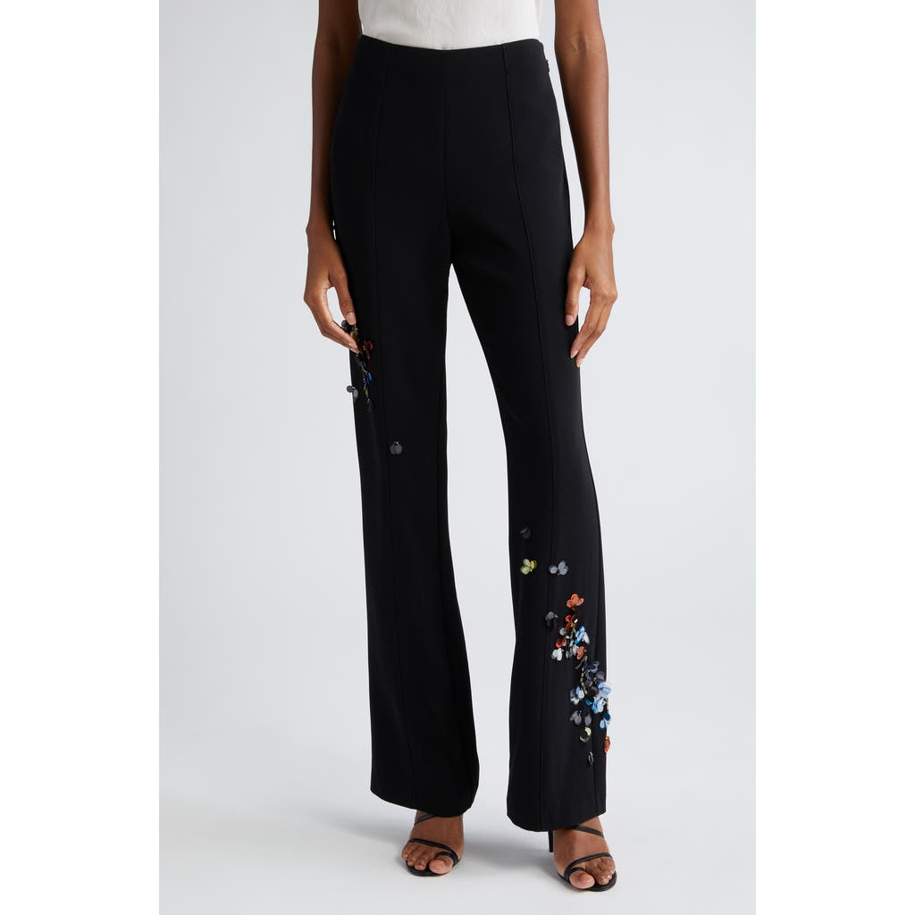 Cinq À Sept Kingsley Sequin Flower Straight-leg Pants In Black/multi