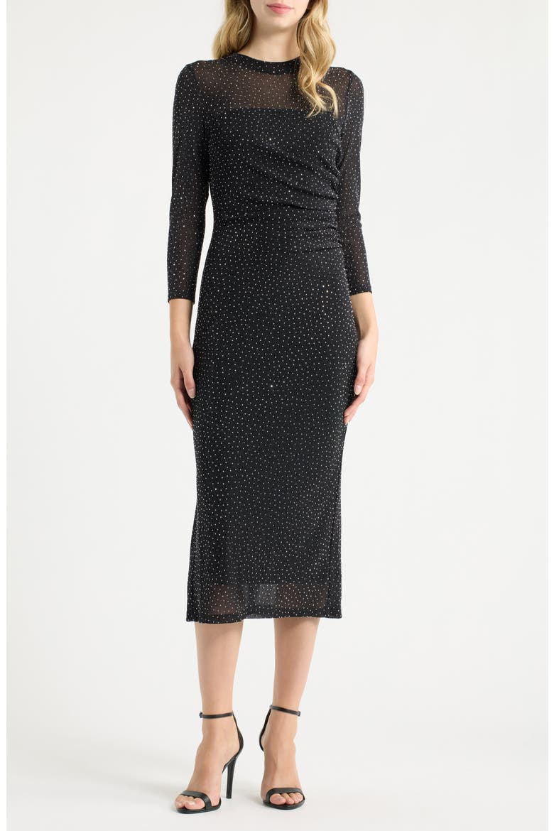 Side Ruched Midi Dress, Main, color, ANNE BLACK / SILVER