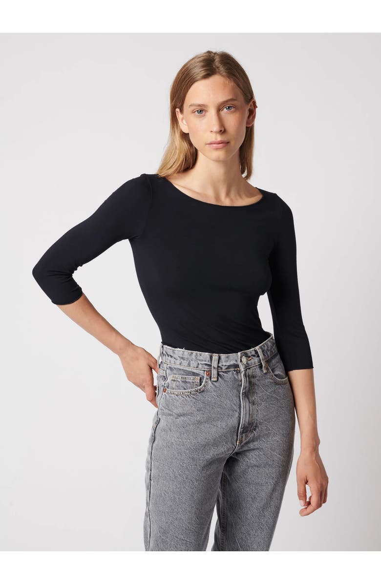 Majestic Filatures Soft Touch 3/4 Sleeve Merrow Edge Boatneck T-Shirt, Alternate, color, Noir