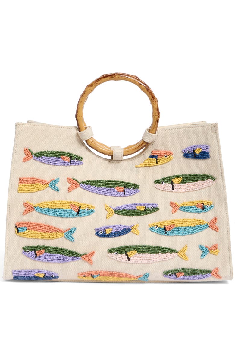 Collection XIIX Beaded Sardine Top Handle Bag, Main, color, Natural
