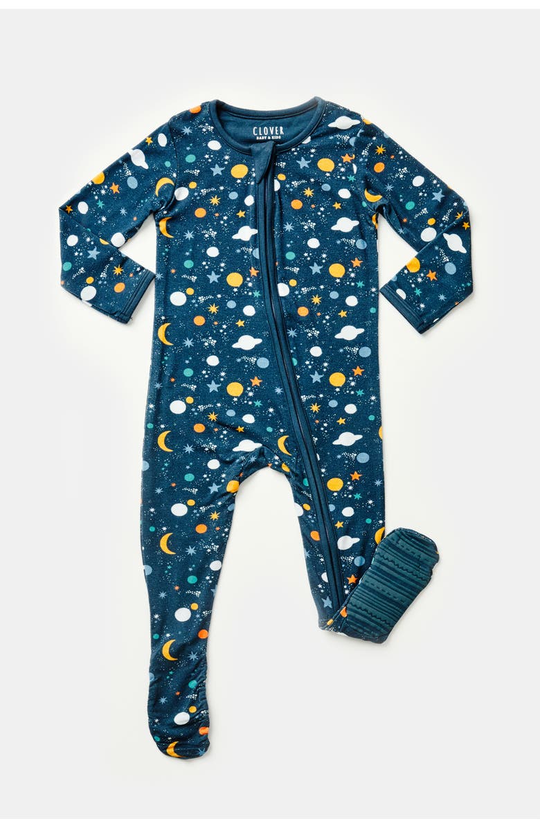 Clover Baby & Kids Soft & Stretchy Zipper Footie - Luna Midnight, Main, color, Luna Midnight