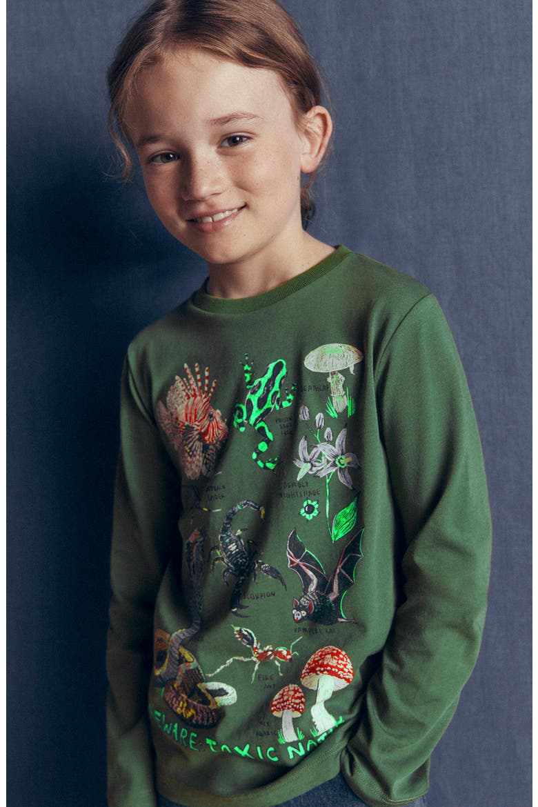 Kids' Glow in the Dark Long Sleeve Graphic T-Shirt, Alternate, color, BOTTLE GREEN, TOXIC NATURE