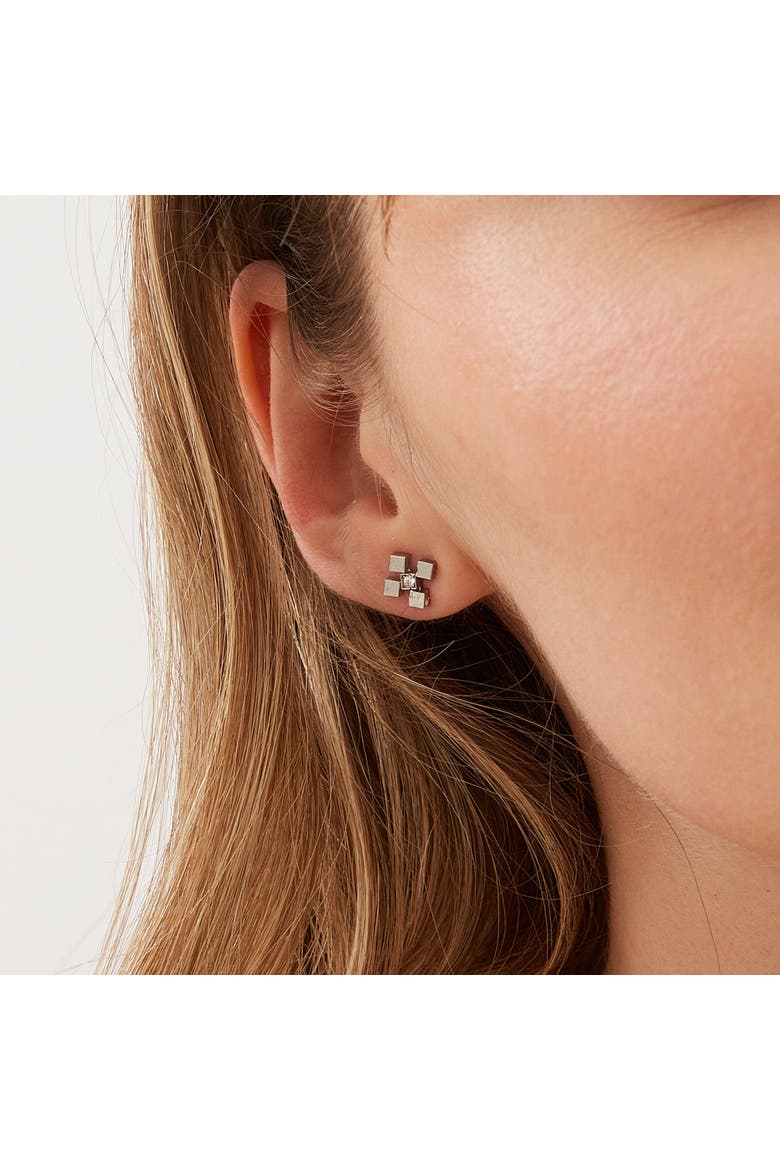 Four Cube Blocks Natural Textured Sterling Silver Authentic Stud Earrings, Alternate, color, Silver