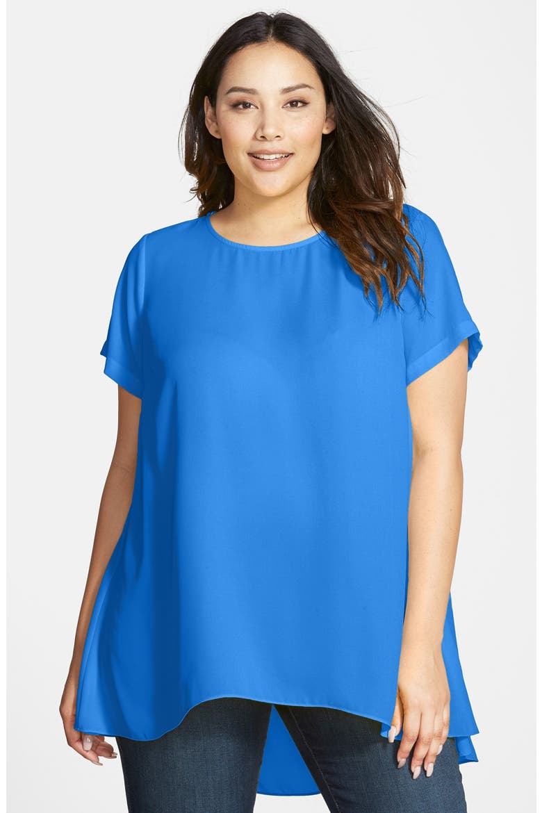 Short Sleeve High/Low Hem Blouse, Main, color, ATLANTIS