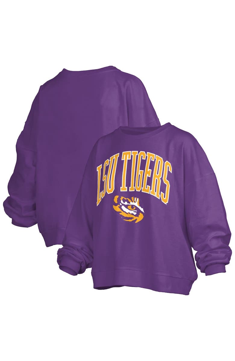 PRESSBOX Women's Pressbox Purple LSU Tigers Janise Arch Over Logo Waist Length Oversized Pullover Sweatshirt, Alternate, color, Purple