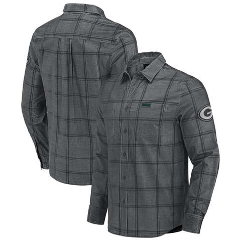 Men's Darius Rucker Collection by Fanatics Gray Green Bay Packers Micro Corduroy Plaid Button Up Shirt