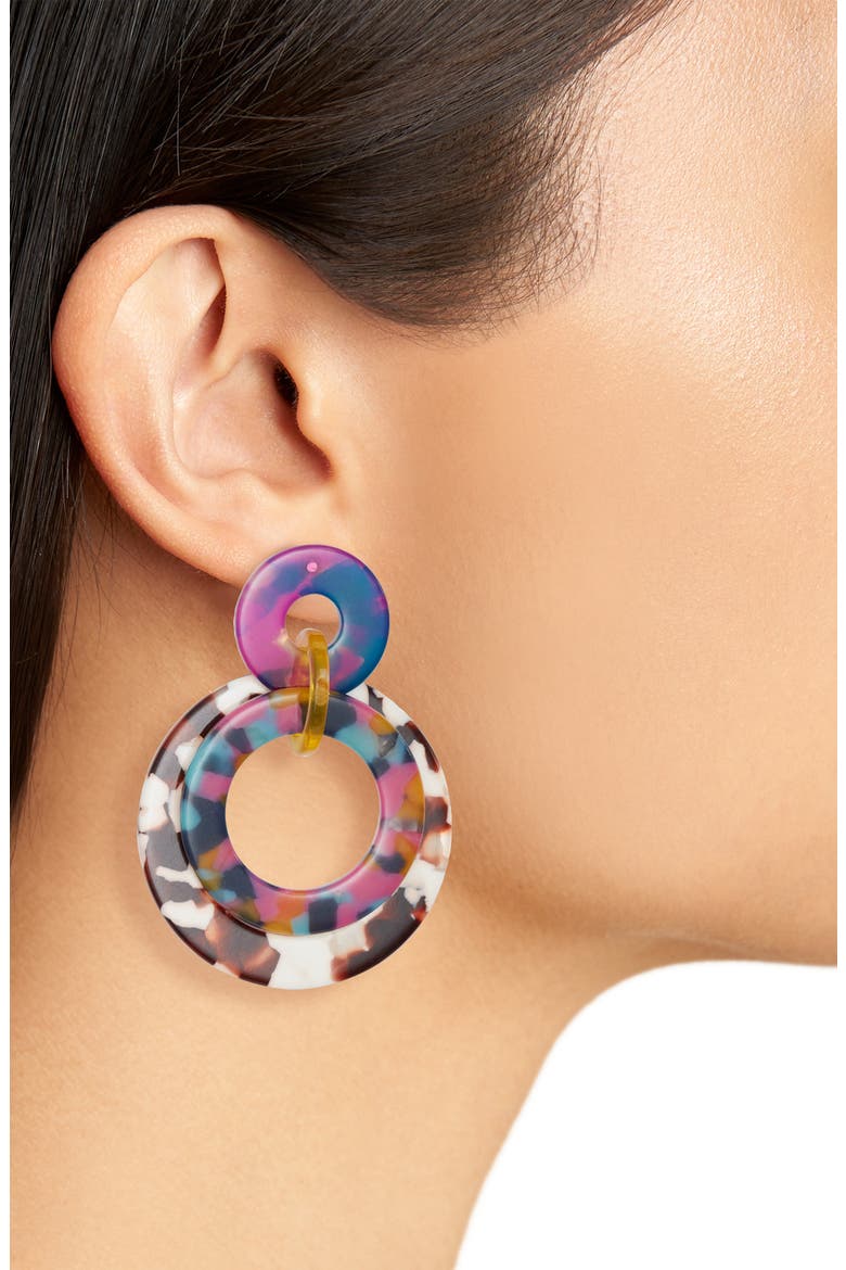 Banded Hoop Earrings, Alternate, color, JUNGLE PUNCH